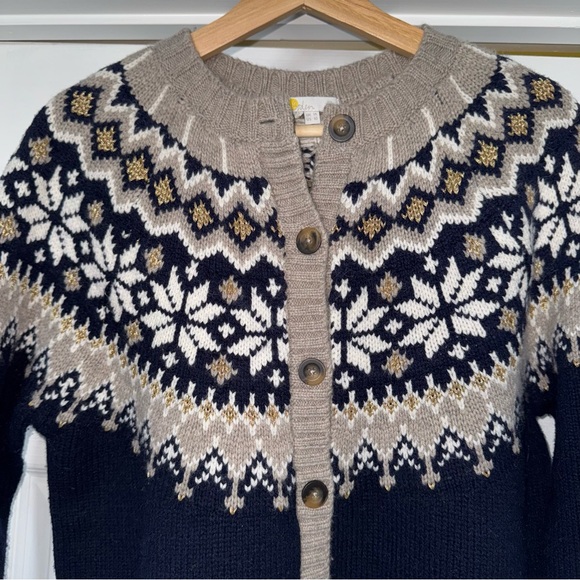 Boden Chunky Navy Fair Isle Sweater Cardigan M Wool Blend - Picture 3 of 6